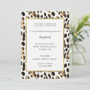 Cream Black Brown Leopard Animal Birthday Invitation