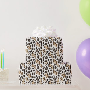 Cream Black Brown Leopard Animal Birthday Wrapping Paper