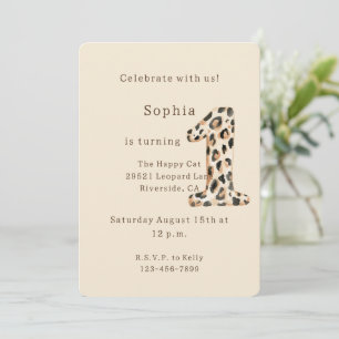 Cream Black Brown Leopard Animal First Birthday   Invitation