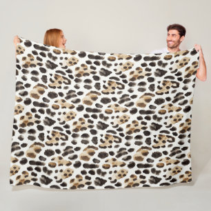 Cream Black Brown Leopard Animal Fleece Blanket