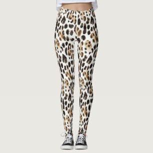 Cream Black Brown Leopard Animal   Leggings