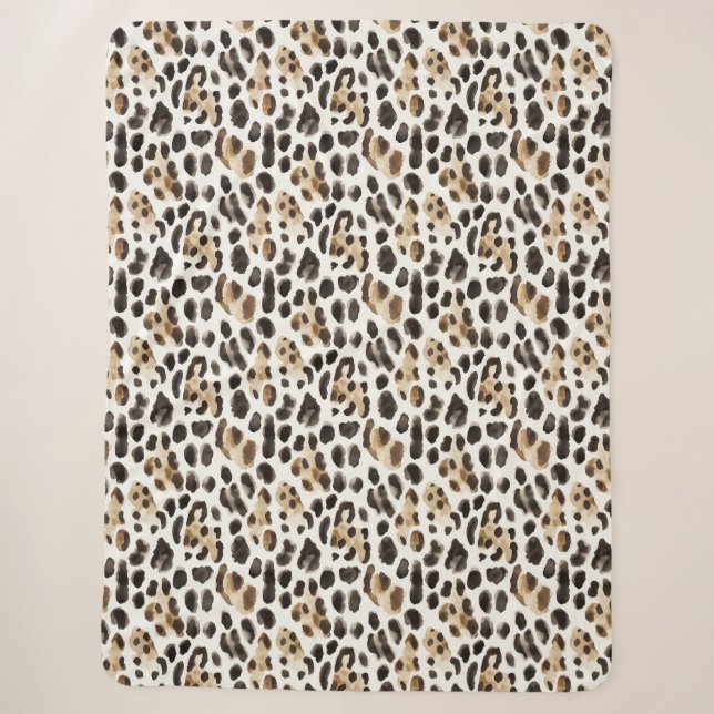 Cream Black Brown Leopard Animal   Sherpa Blanket (Front)
