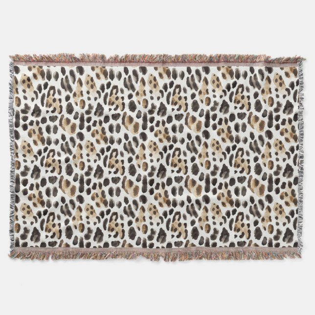 Cream Black Brown Leopard Animal   Throw Blanket (Front)