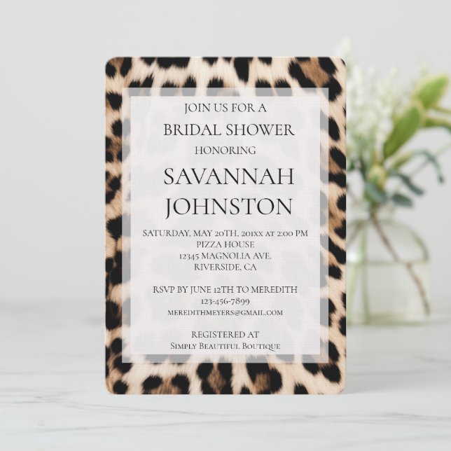 Cream Black Brown Leopard Bridal shower Invitation (Standing Front)