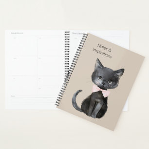 Cream Black Cat Pink Bow Planner