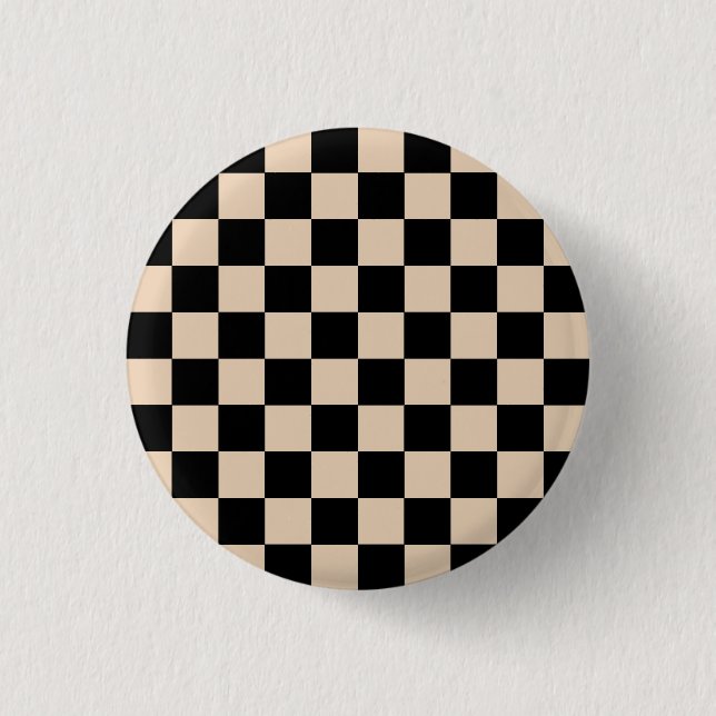 Cream & Black Chequered Board Pattern Print 3 Cm Round Badge (Front)