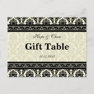 Cream & Black Damask Gift Table Card