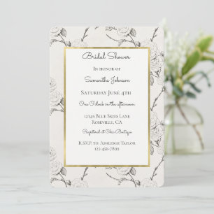 Cream Black Fall Flowers Bridal Shower Invitation