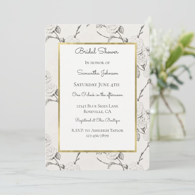 Cream Black Fall Flowers Bridal Shower Invitation (Standing Front)