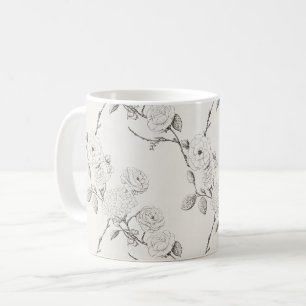 Cream Black Fall Flowers Coffee Mug