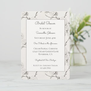 Cream Black Fall Flowers Elegant Bridal Shower Invitation