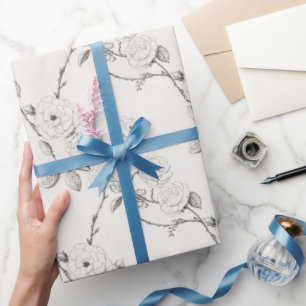 Cream Black Fall Flowers   Wrapping Paper