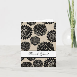 Cream Black Flowers Thank You Card