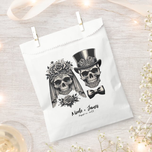Cream Black & Gold Vintage Skeleton Wedding  Favour Bags (Clipped)