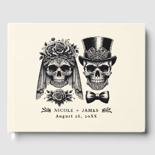 Cream Black & Gold Vintage Skeleton Wedding Guest Book