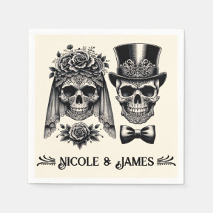 Cream Black & Gold Vintage Skeleton Wedding  Napkin