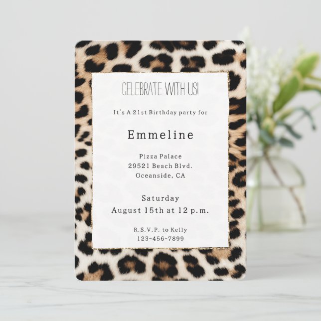 Cream Black Leopard Animal Print Invitation (Standing Front)