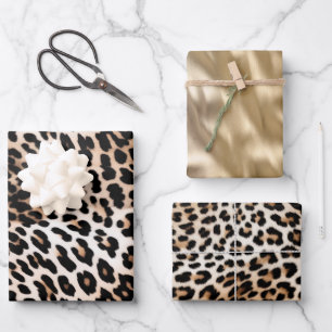 Cream Black Leopard & Gold Wrapping Paper Sheet
