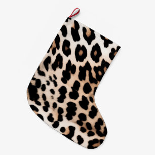 Cream Black Leopard Print Large Christmas Stocking