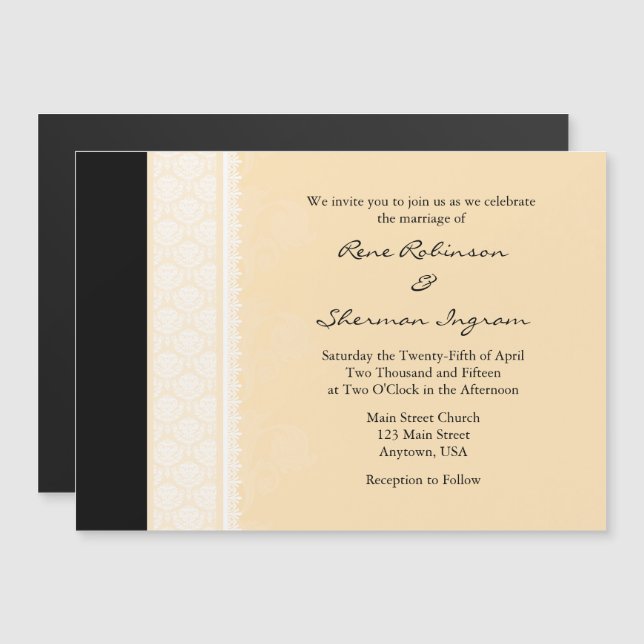 Cream Black Modern Magnetic Wedding Invitation (Front/Back)