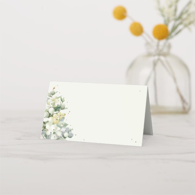 Cream/Black Snowberry + Eucalyptus Wedding Place Card (Front)