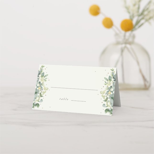 Cream/Black Snowberry + Eucalyptus Wedding Place Card (Front)