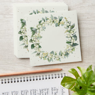 Cream/Black Snowberry+Eucalyptus Wreath Square Envelope