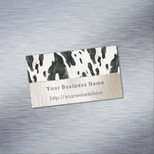 Cream Black Southwest Cow Print Magnetic Business Card