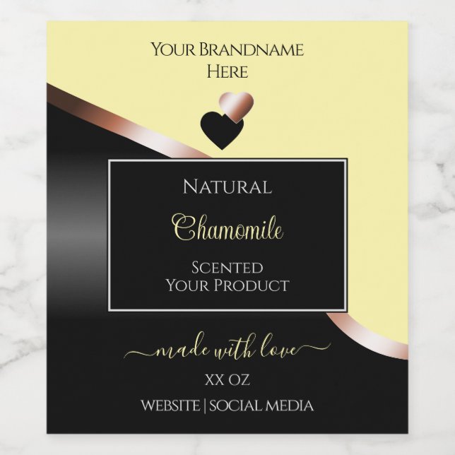 Cream Black Wavy Rose Gold Hearts Product Labels (Single Label)