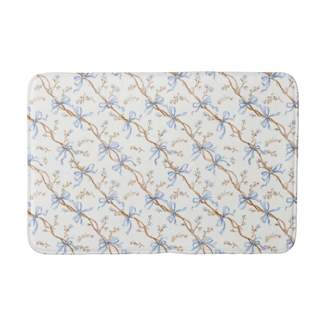 Cream Blue Bows Bath Mat (Front)