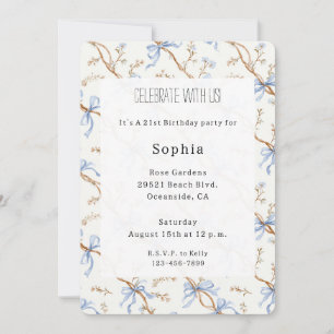 Cream Blue Bows Invitation