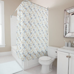 Cream Blue Bows Shower Curtain