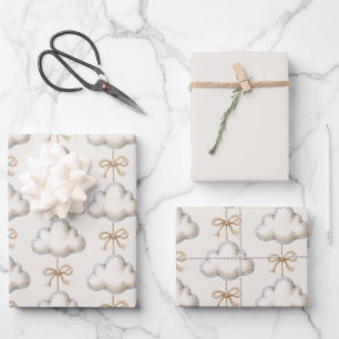 Cream Blue Cloud Nine Baby Shower Wrapping Paper Sheet
