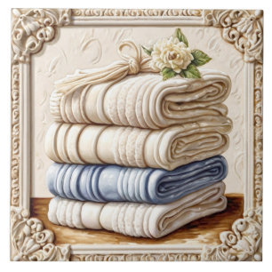 Cream & Blue Fluffy Towels Bodycare Funny Bathroom Tile