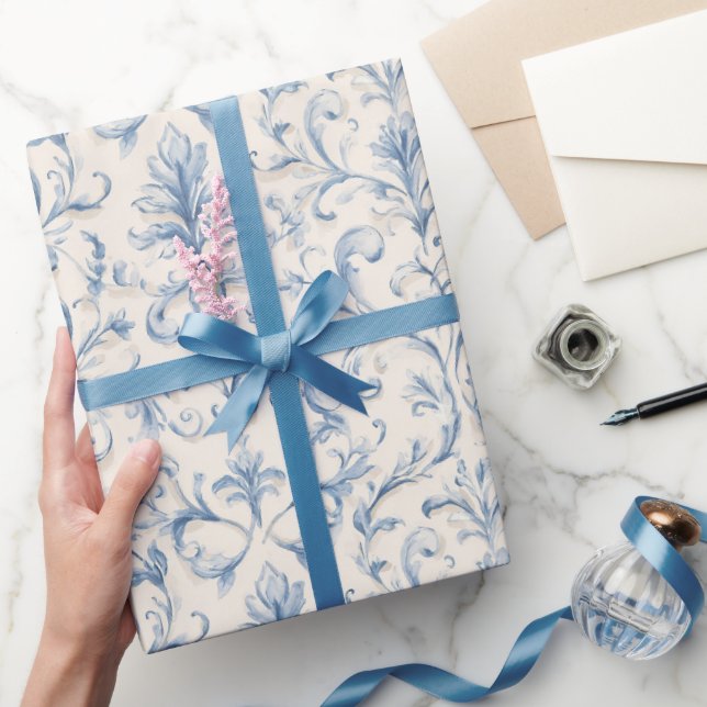Cream Blue Leaf Bridal Shower  Wrapping Paper (Gifting)