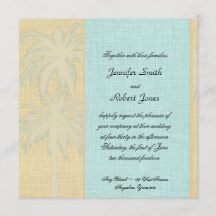 Cream Blue Palm Trees Wedding Invitation