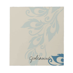 Cream Blue Peacock Feathers Notepad