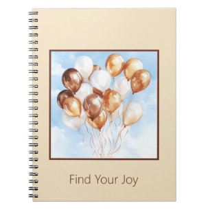 Cream Blue Skies Gold White Balloons Notebook