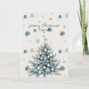 Cream Blue Snowflakes Christmas Tree Card