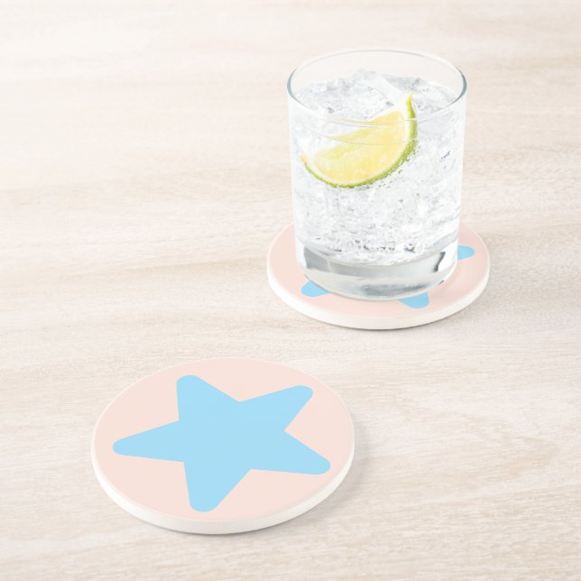 Cream Blue Star Mist Cream   Sandstone Stone  Coaster (Side)