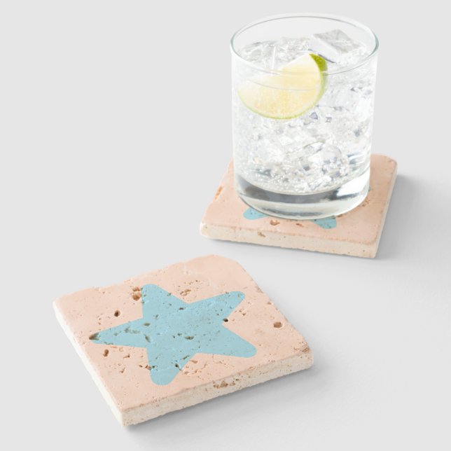 Cream Blue Star Mist Cream  Travertine Stone , Coaster (Side)