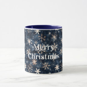 Cream Blue Winter Snowflakes Christmas Mug