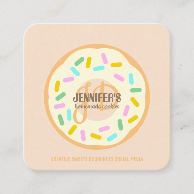 Cream Blush Baked Creative Cookies Doughnut Square Business Card (Front)