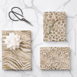 Cream Blush Gold Glitz Sparkle Animal Prints   Wrapping Paper Sheet