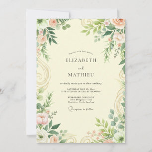Cream Blush Leafy Wedding Invitation