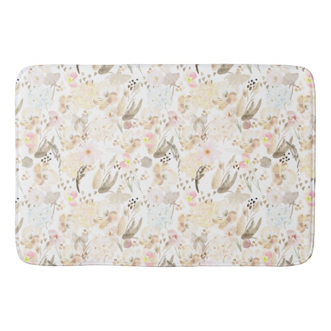 Cream Blush Pink Floral   Bath Mat (Front)