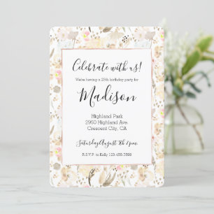Cream Blush Pink Floral Birthday Invitation