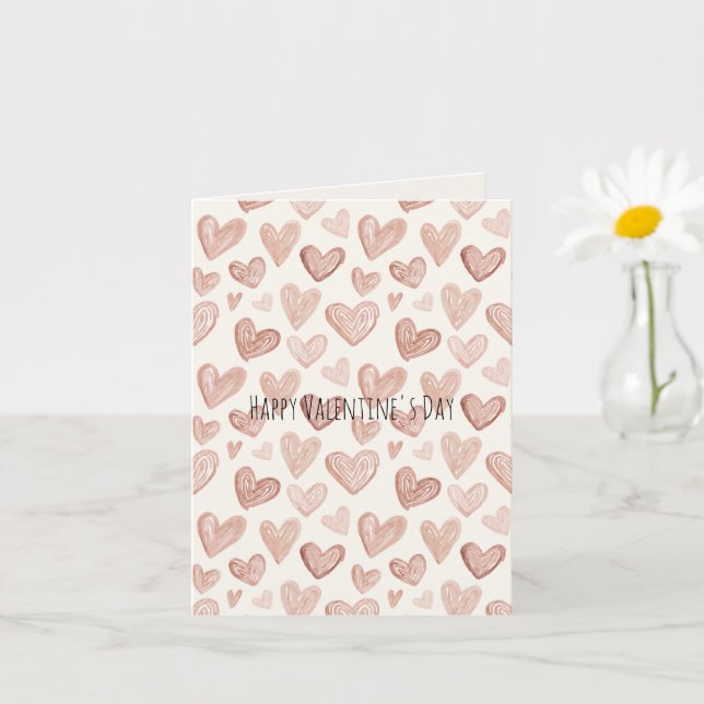Cream Blush Pink Heart Valentine's Day Card (Small Plant)