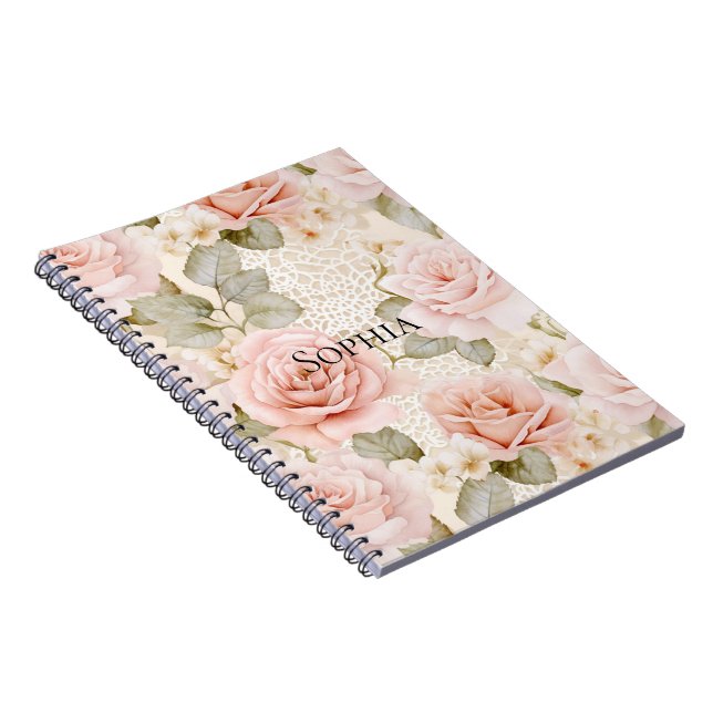 Cream Blush Pink Roses Floral Bridal Shower Notebook (Right Side)