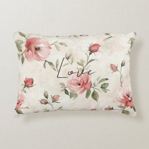 Cream Blush Pink Roses Floral Decorative Cushion